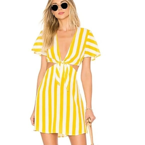 Beach Riot Charlotte Dress & Celeste Pant Yellow Stripe size Small Medium - Picture 3 of 16
